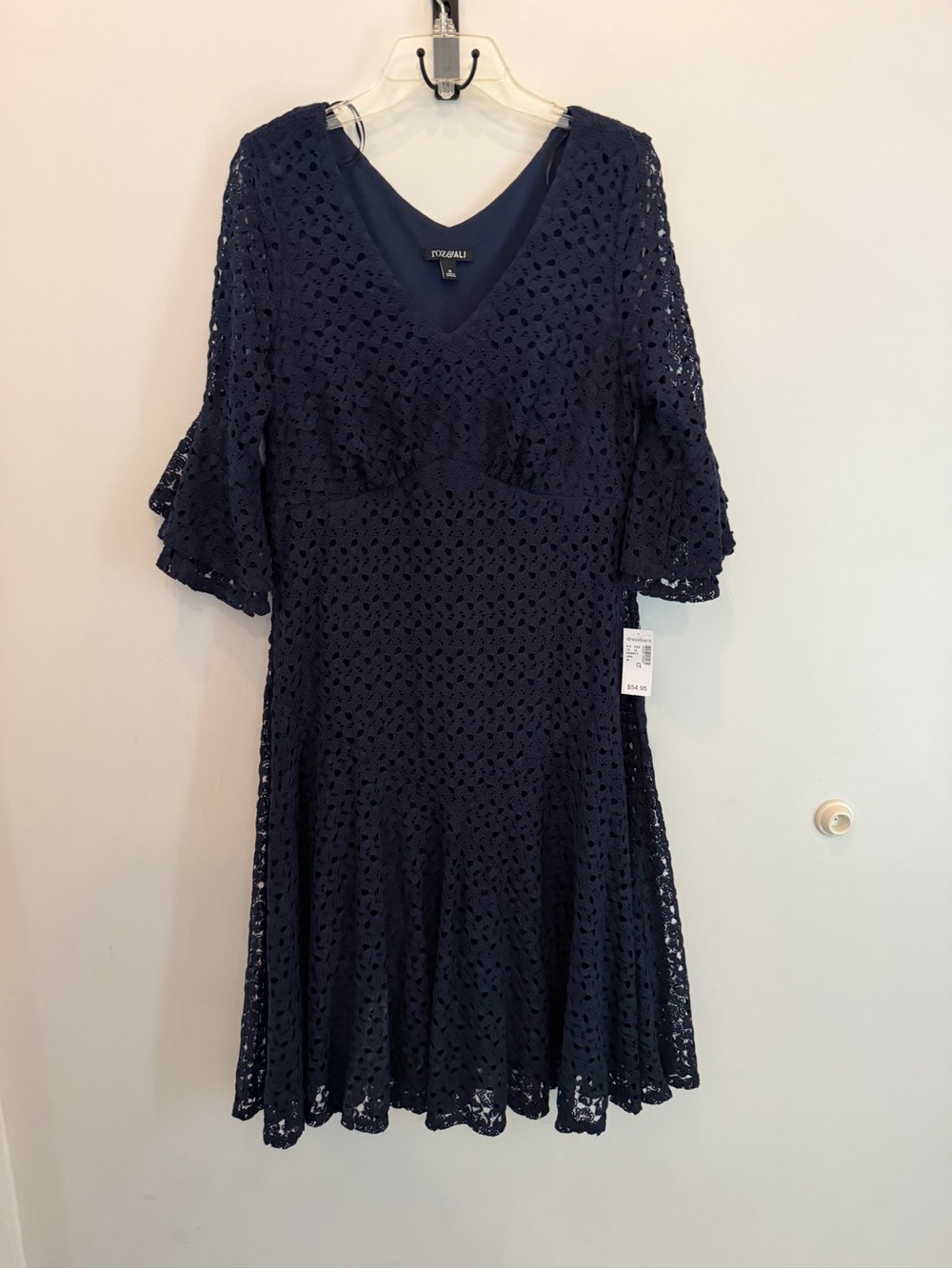 Roz & Ali Navy Crochet V-Neck Midi Dress